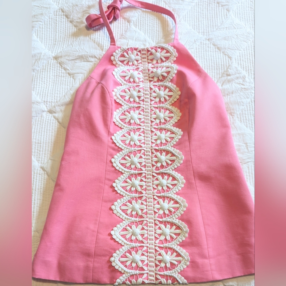 EUC...Lilly Pulitzer Pink Lace/Beaded Halter Size XS (0-2)